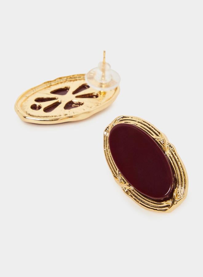 Styli Gold Tone Oval Stud Earrings - Image 1